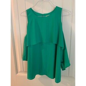 GIBSON LATIMER WOMENS COLD SHOULDER BLOUSE SIZE M GREEN